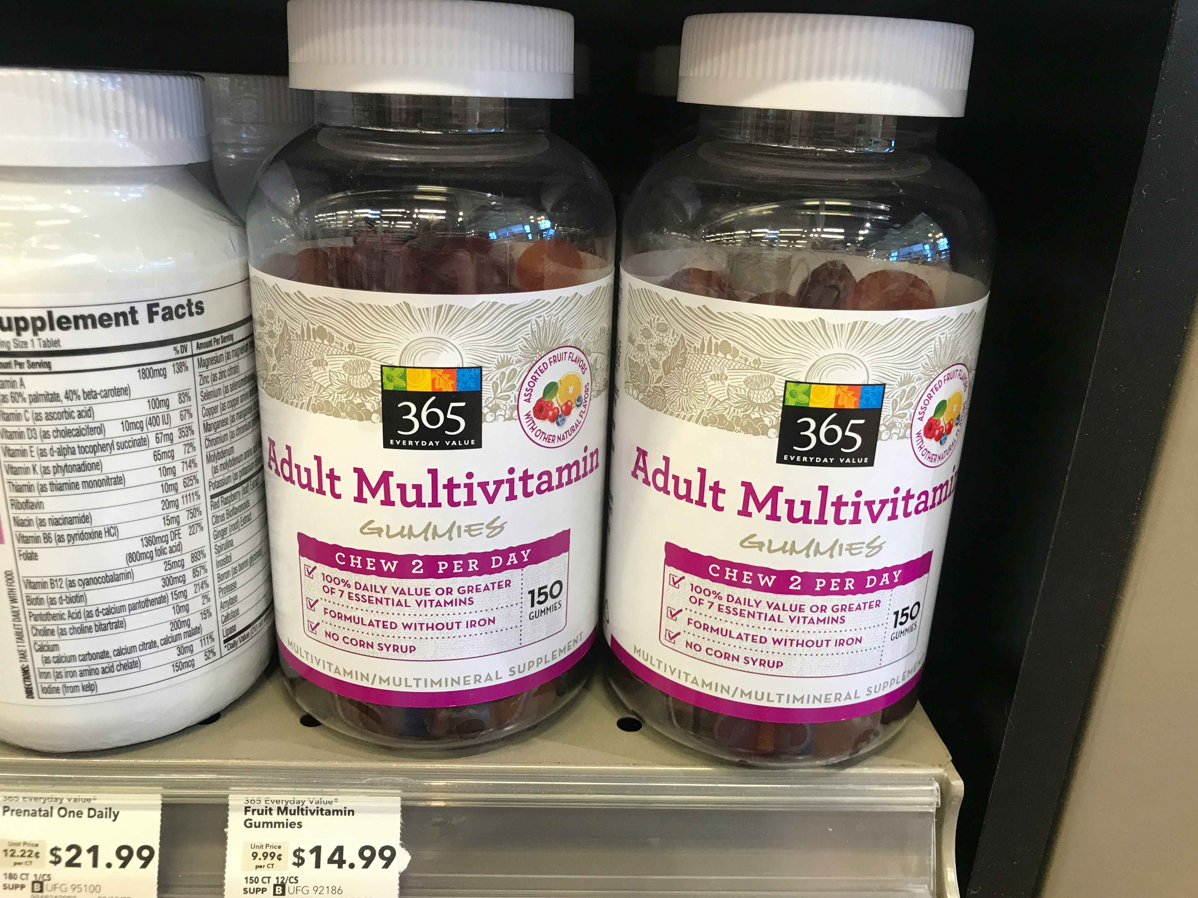 Adult Multivitamins on a shelf at Whole Foods