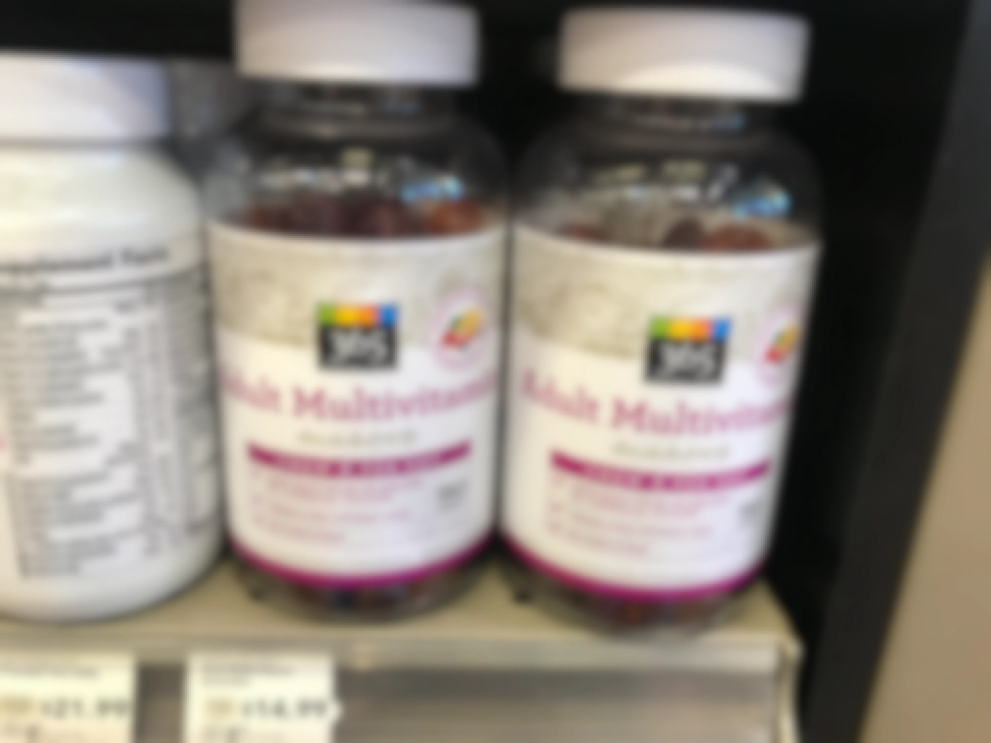 Whole Foods 365 gummy multivitamins on a shelf.