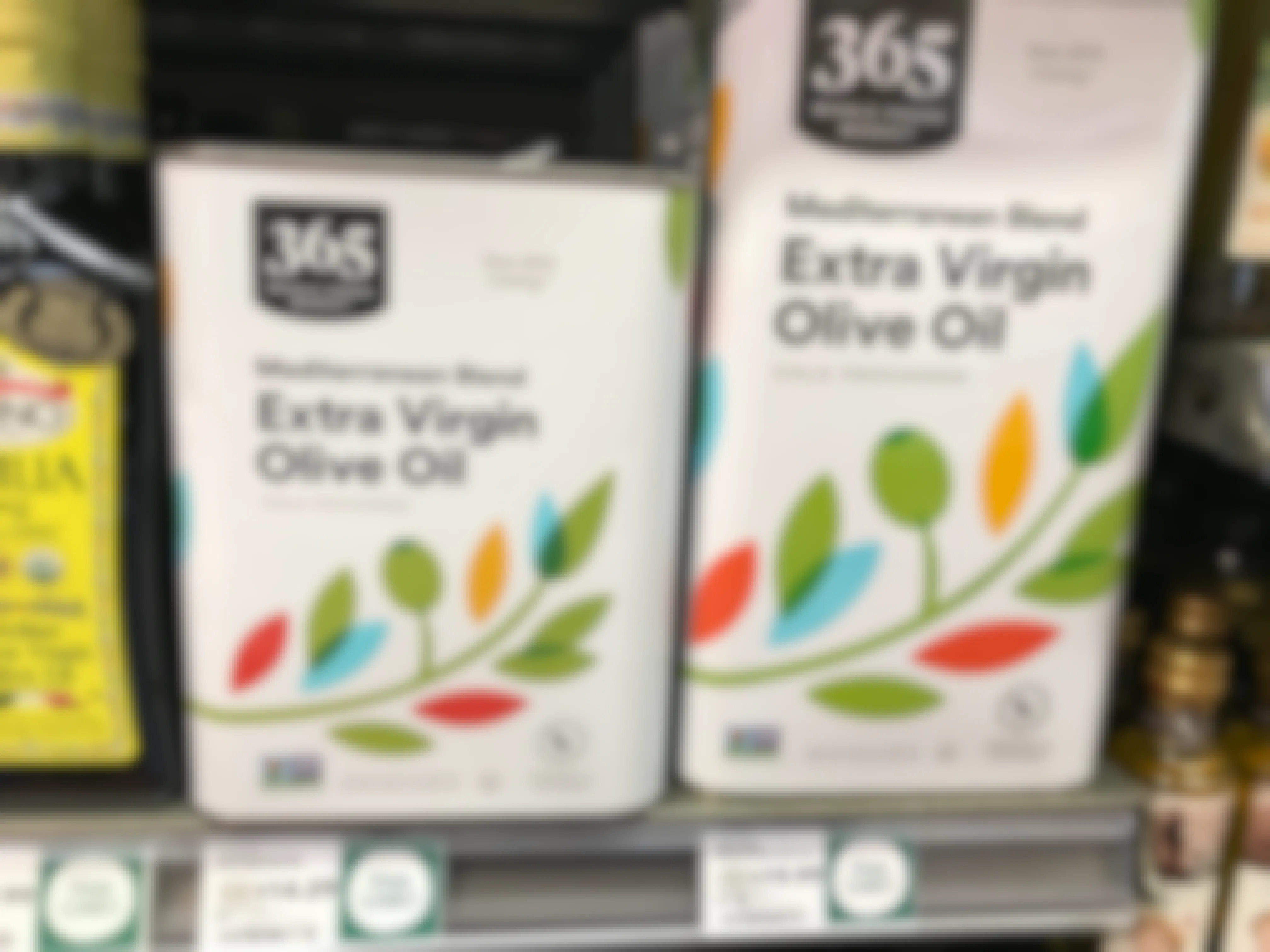 Mediterranean Blend olive oil on a Whole Foods shelf.