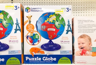 Puzzle globe on store shelf on clearance