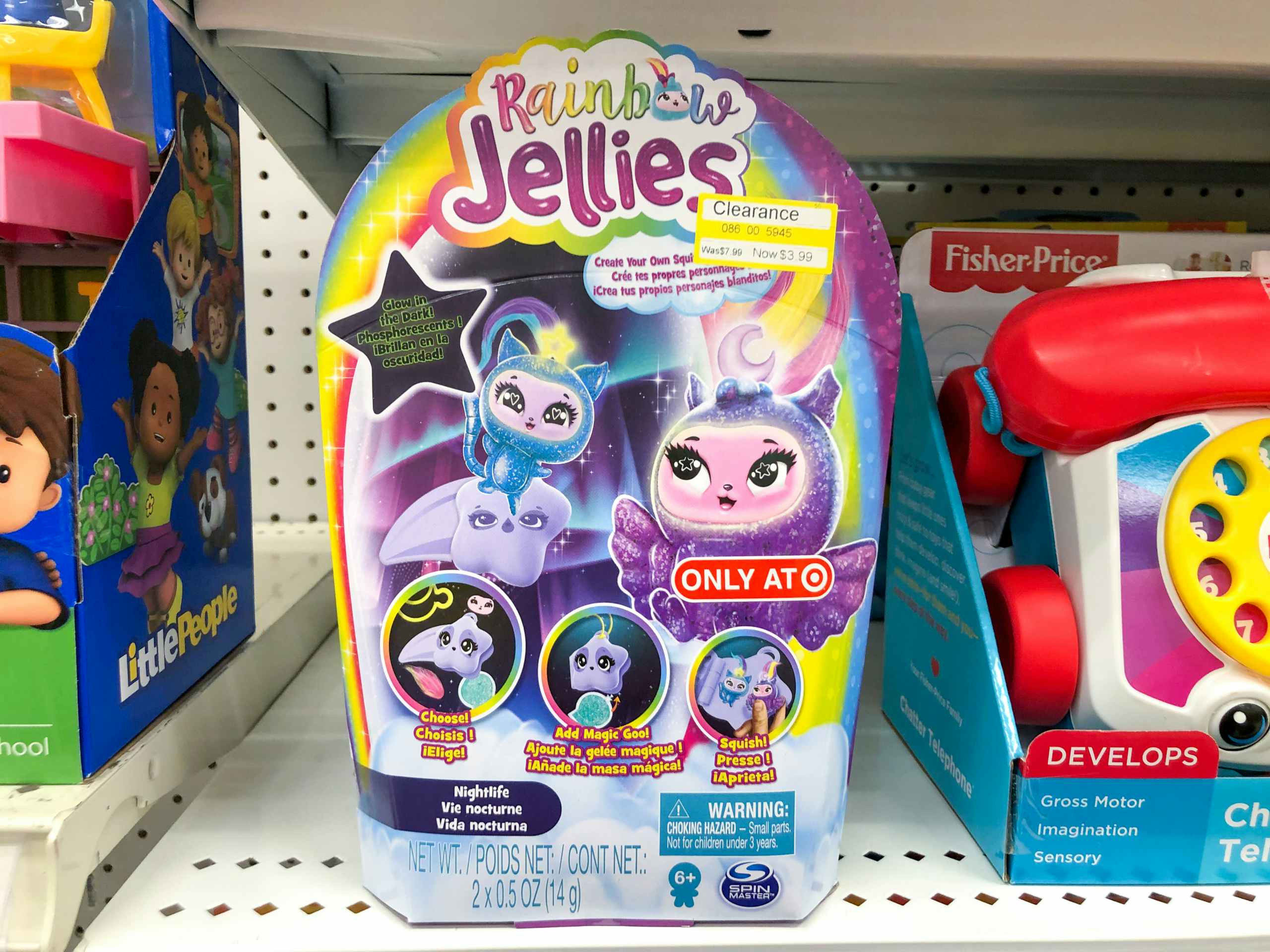 rainbow jellies toys on store shelf on clearance