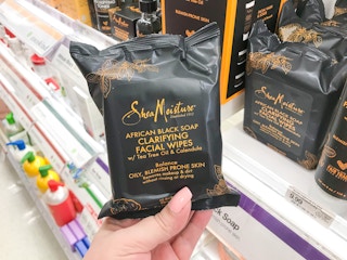 hand holding sheamoisture facial wipes at target
