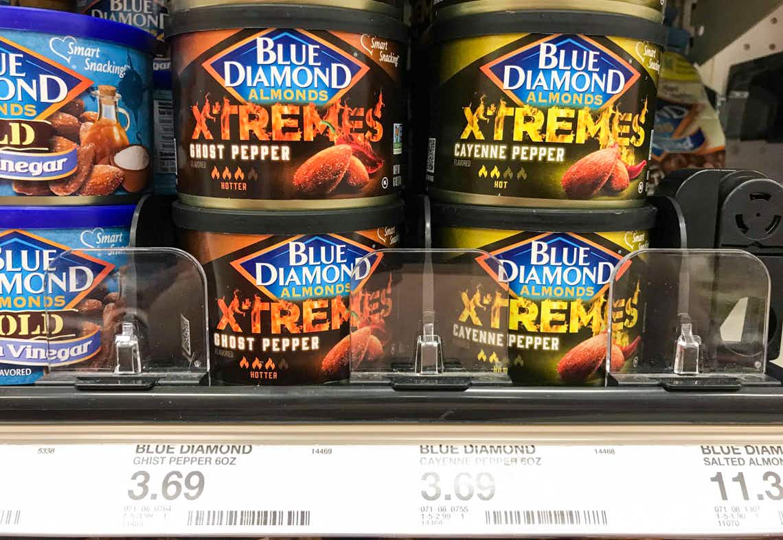 cans of blue diamond xtremes almonds on a target shelf