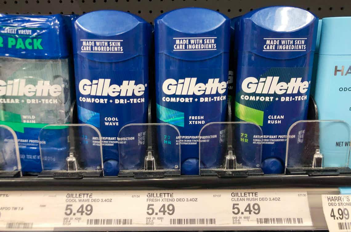 sticks of gillette deodorant on target shelf