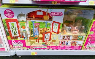 barbie sweet orchard farm barn playset in a box on walmart shelf