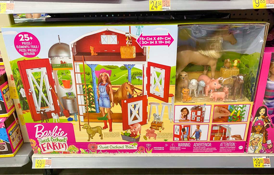 barbie sweet orchard farm playset on walmart shelf in toy section