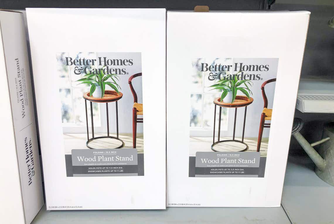 two better homes and gardens wood plant stands in white boxes