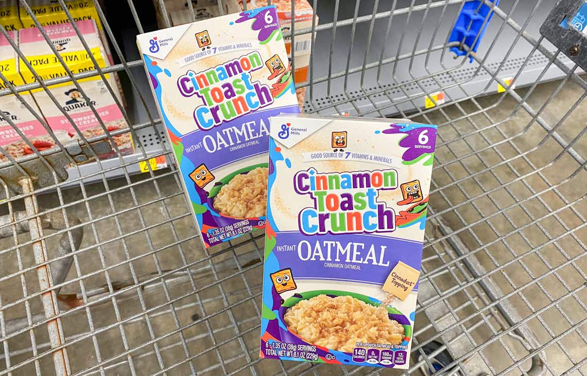 cinnamon toast crunch instant oatmeal in walmart cart