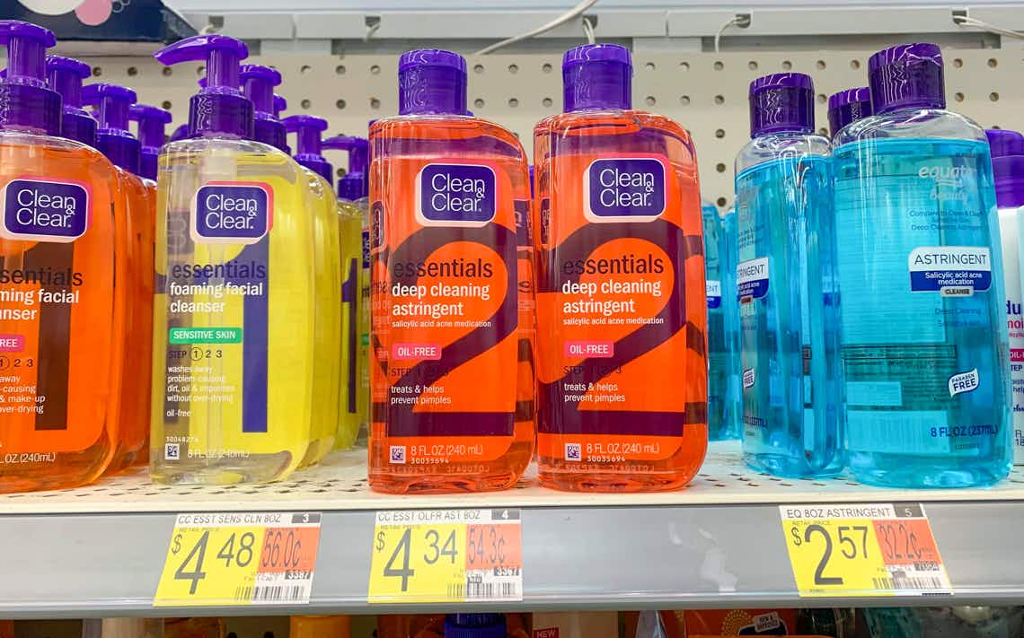 bottles of clear and clear astringent on walmart shelf