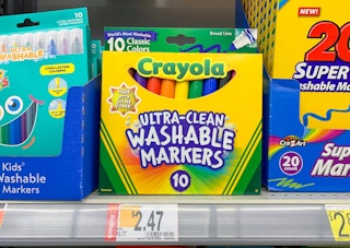 crayola ultra washable markers on walmart shelf with rollback tag