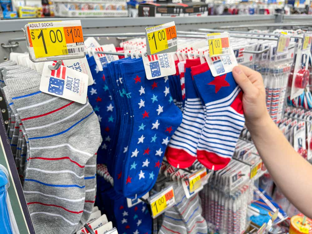 Patriotic socks for $1 at Walmart.
