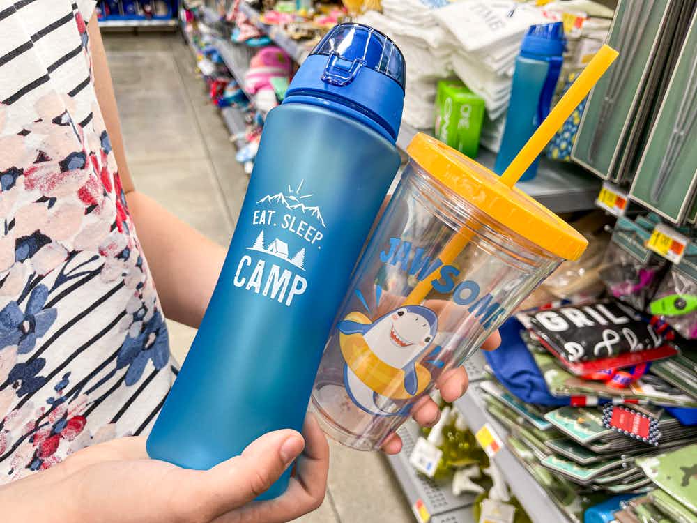 A water bottle and a drink cup at Walmart