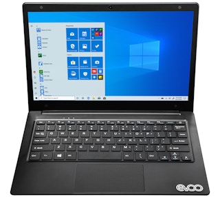 stock photo of the evoo ultra thin notebook laptop on white background