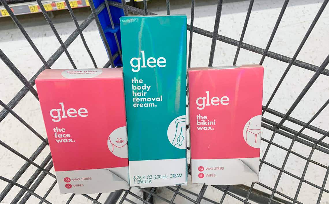 three glee body and facial hair removal products in a walmart cart