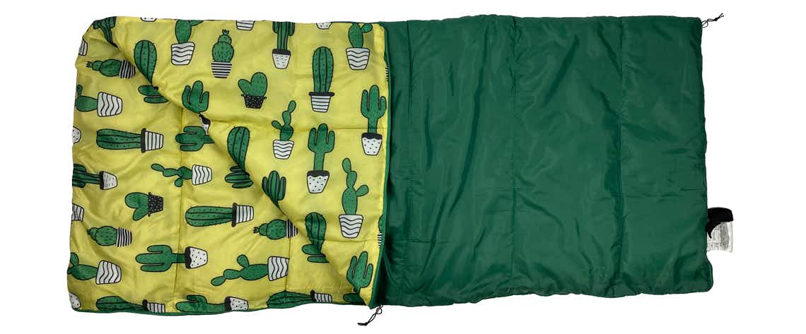 stock photo of ozark trail kids sleeping bag with cactus pattern on white background
