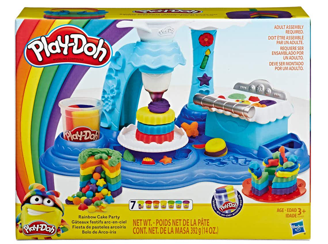 stock photo of play-doh rainbow cake playset box on white background
