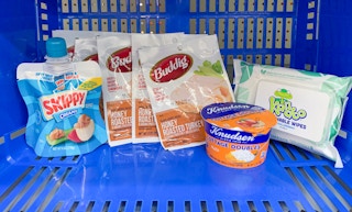 knudsen buddig kandoo and skippy in a walmart hand basket