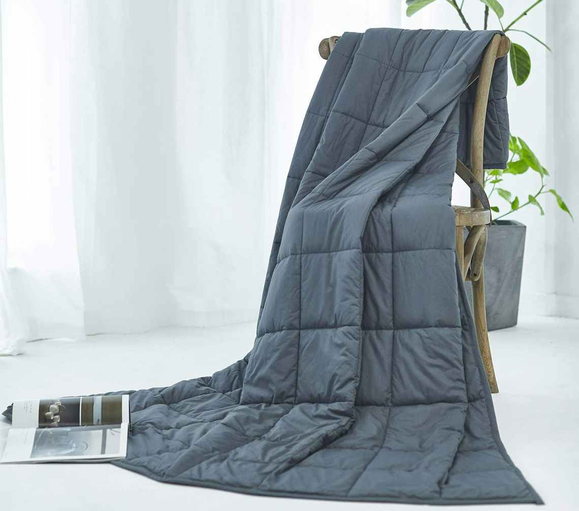 stock photo of skonyon dark grey weighted blanket