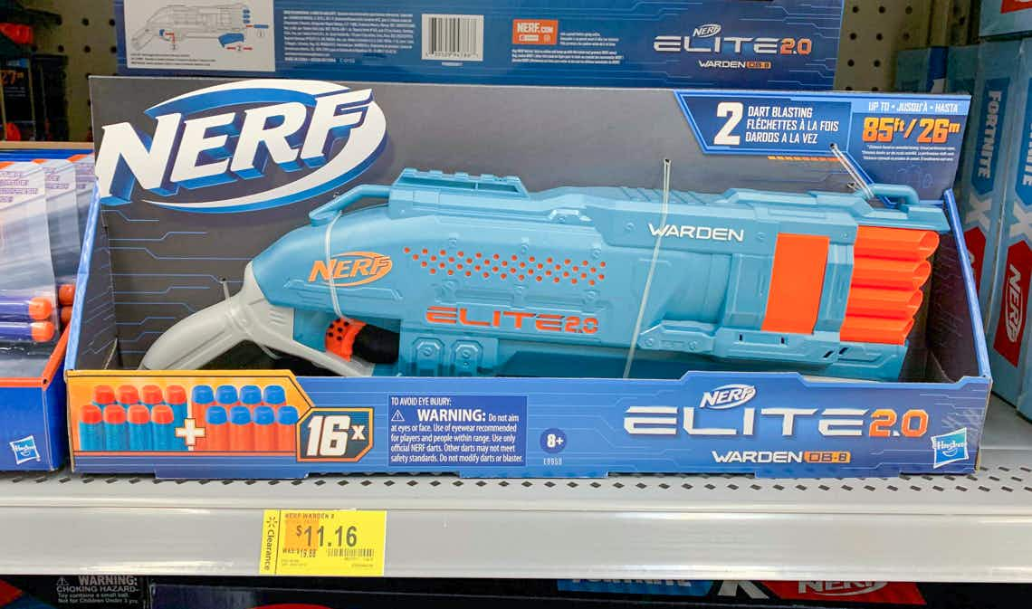 nerf elite blaster on walmart shelf with clearance tag