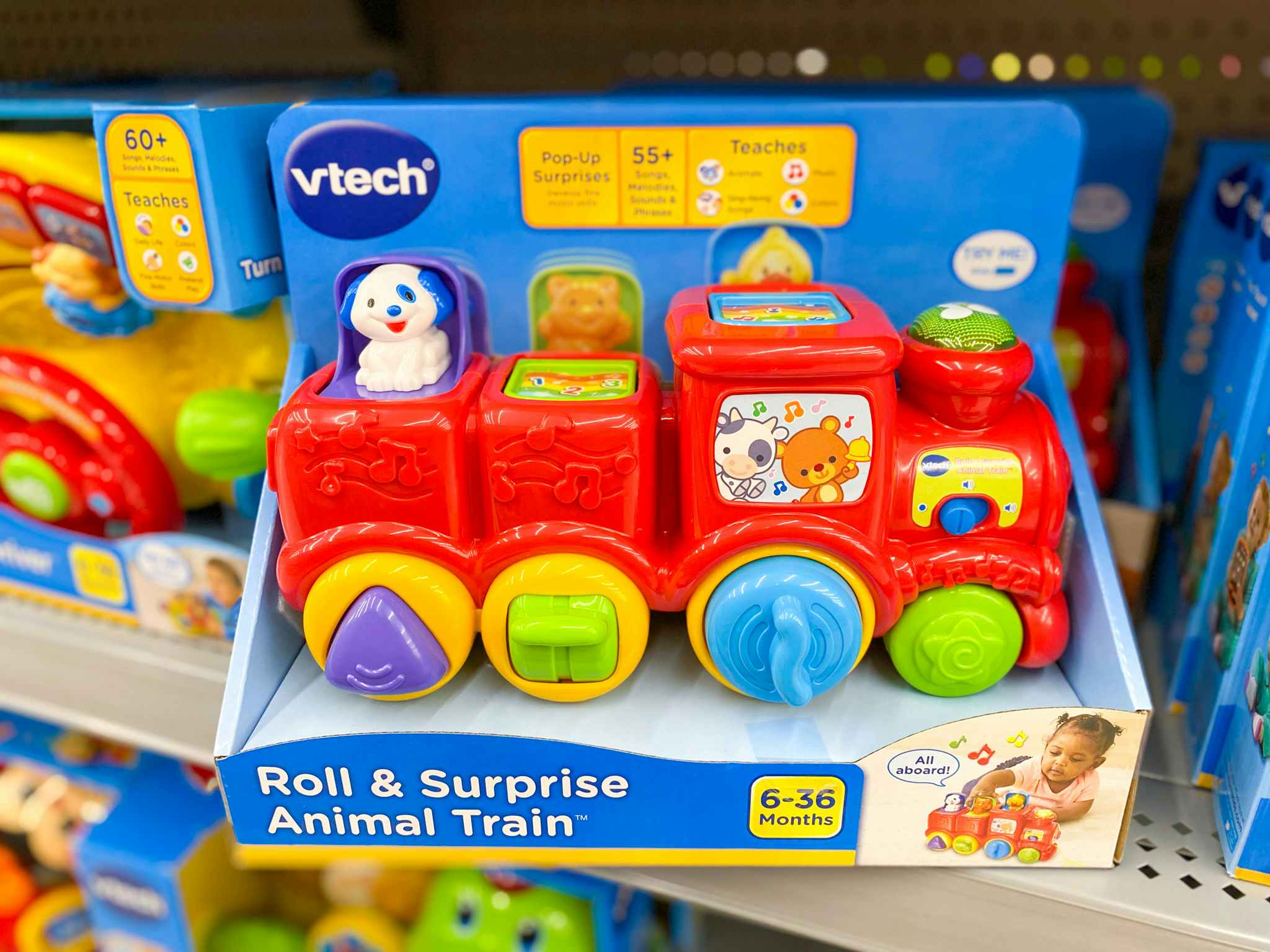 vtech learning train pull toy on walmart shelf