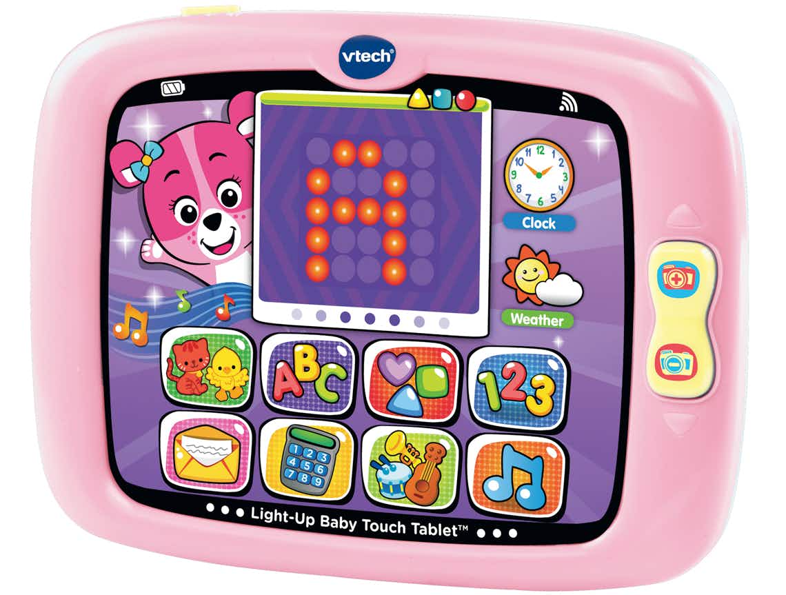 stock photo of vtech baby touch learning tablet on white background