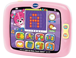 stock photo of vtech baby touch learning tablet on white background