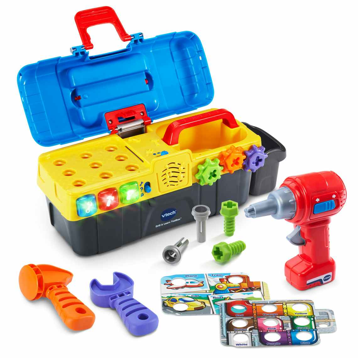 stock photo of vtech drill and learn toolbox on white background