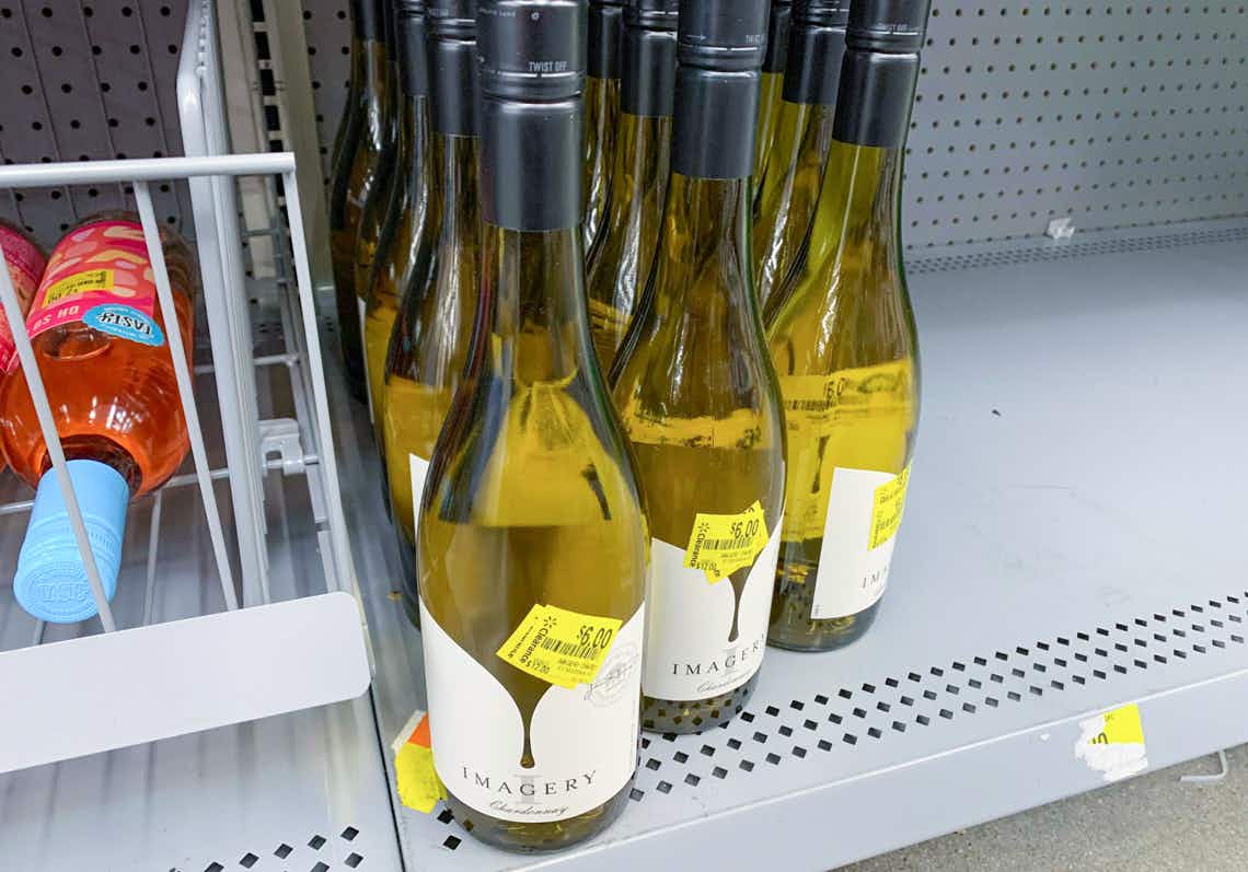 imagery wine on a walmart shelf with clearance price tags