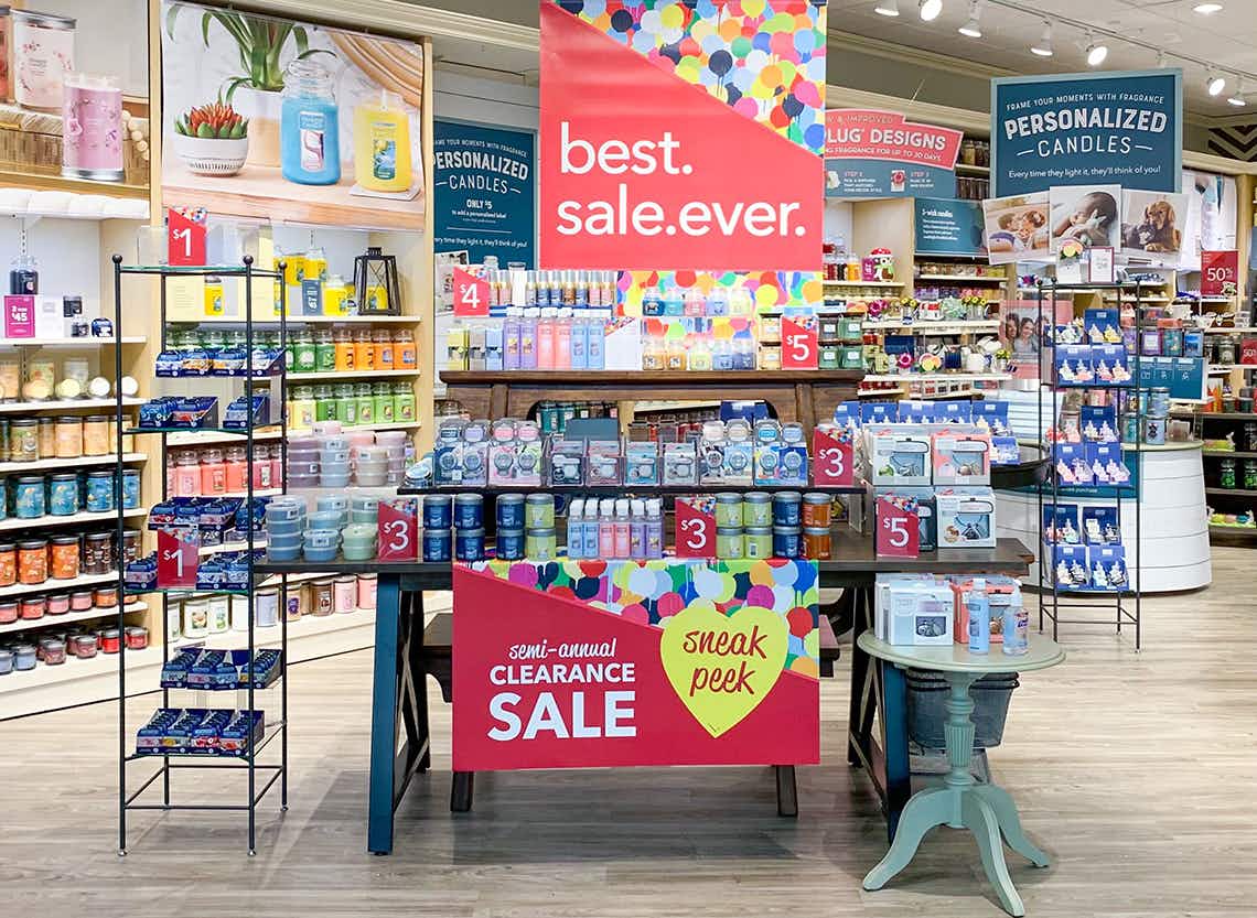 yankee candle semi annual clearance sale signage in store