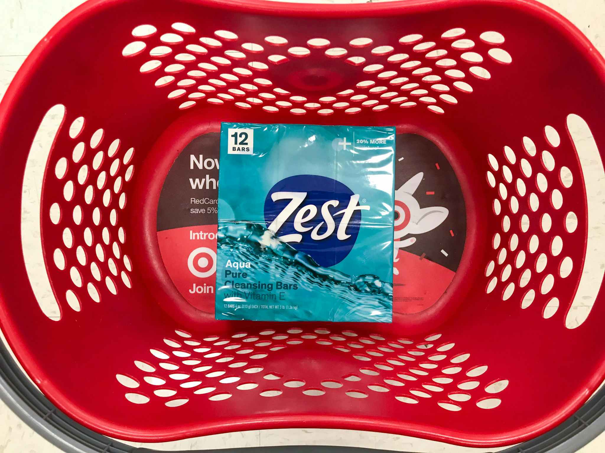 12 pack of zest bar soap in a target basket