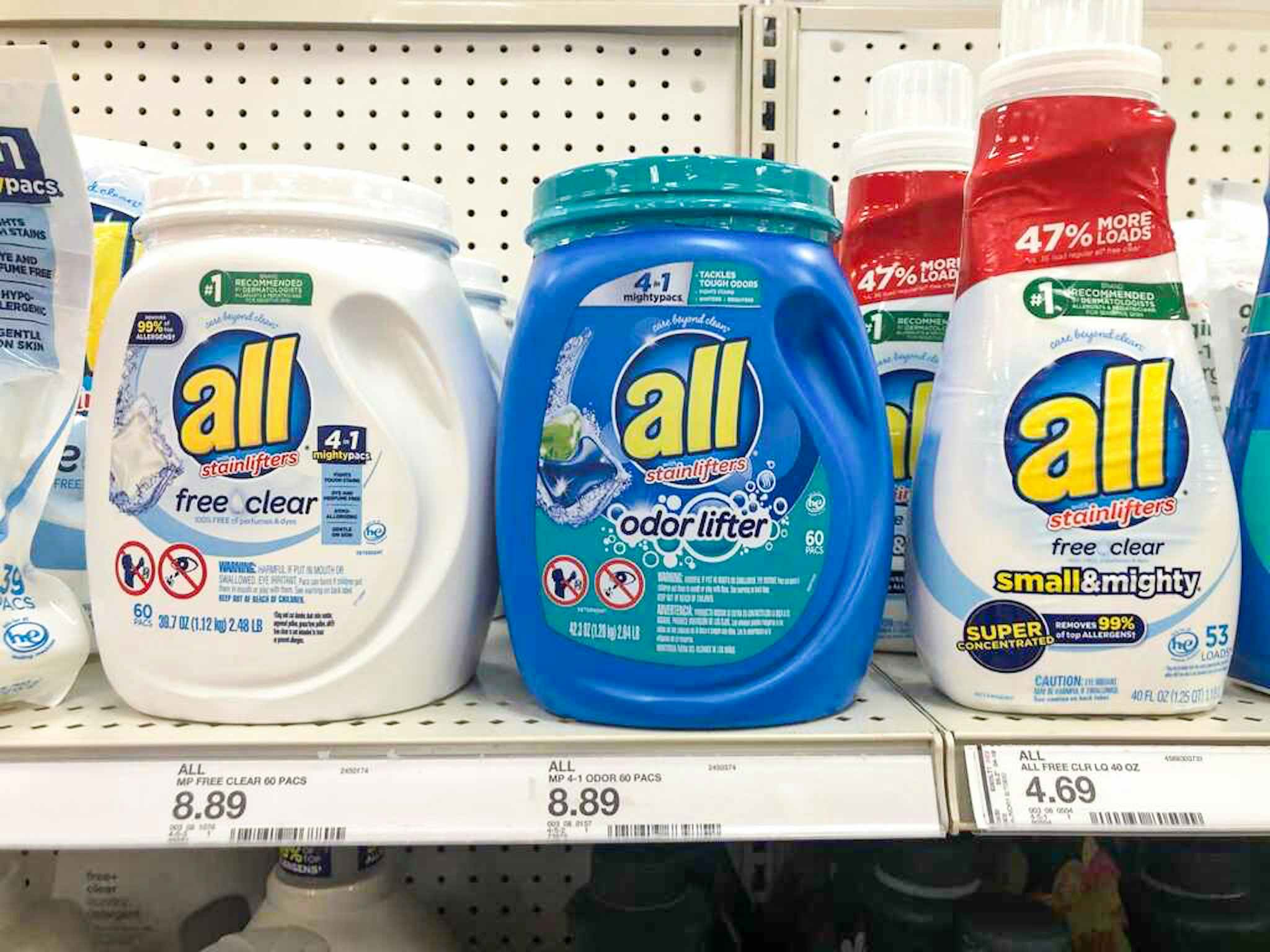 all laundry detergent on a target shelf