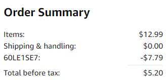 An Amazon order summary ending in $5.20.