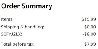 An Amazon order summary ending in $7.99.