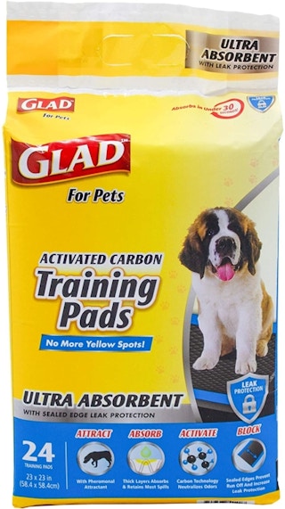 A package of Glad for pets puppy training pads.