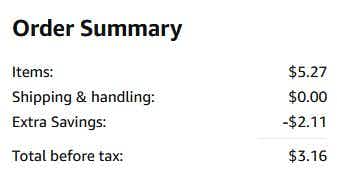 An Amazon order summary ending in $3.16.