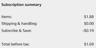 An Amazon subscription summary ending in $1.69.