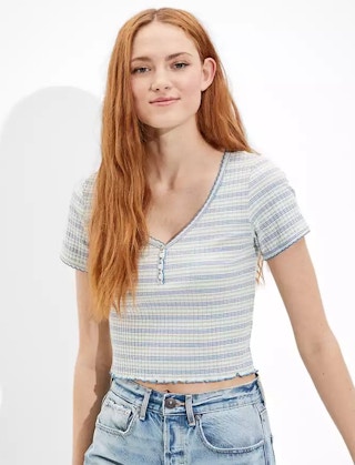 Juniors' Cropped Striped Tee