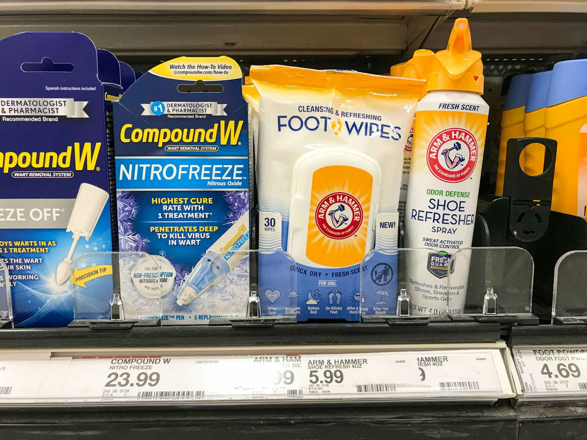 arm & hammer foot wipes on a target shelf