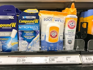 arm & hammer foot wipes on a target shelf