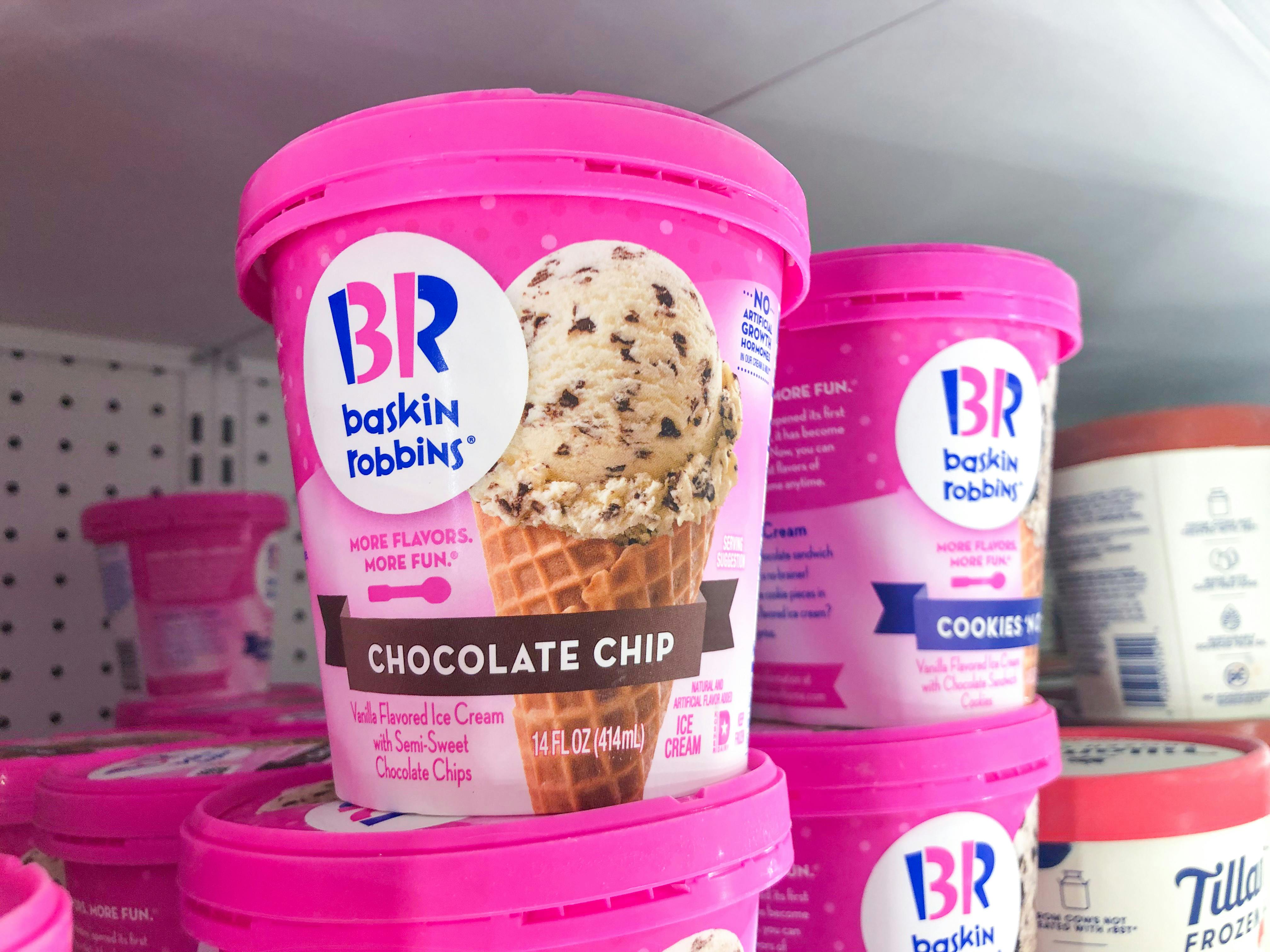 Baskin Robbins ice cream on store freezer shelf