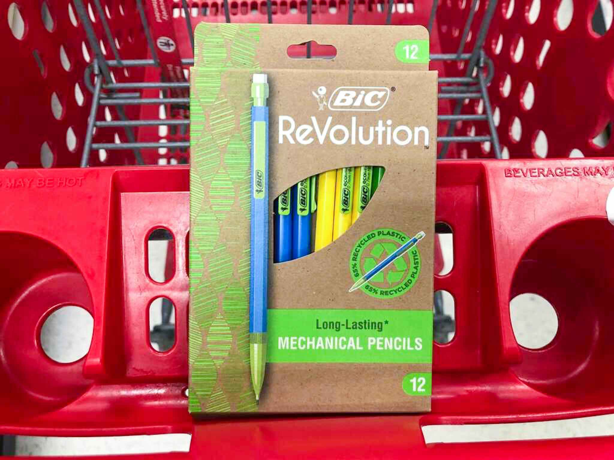 bic revolution mechanical pencils on a target cart