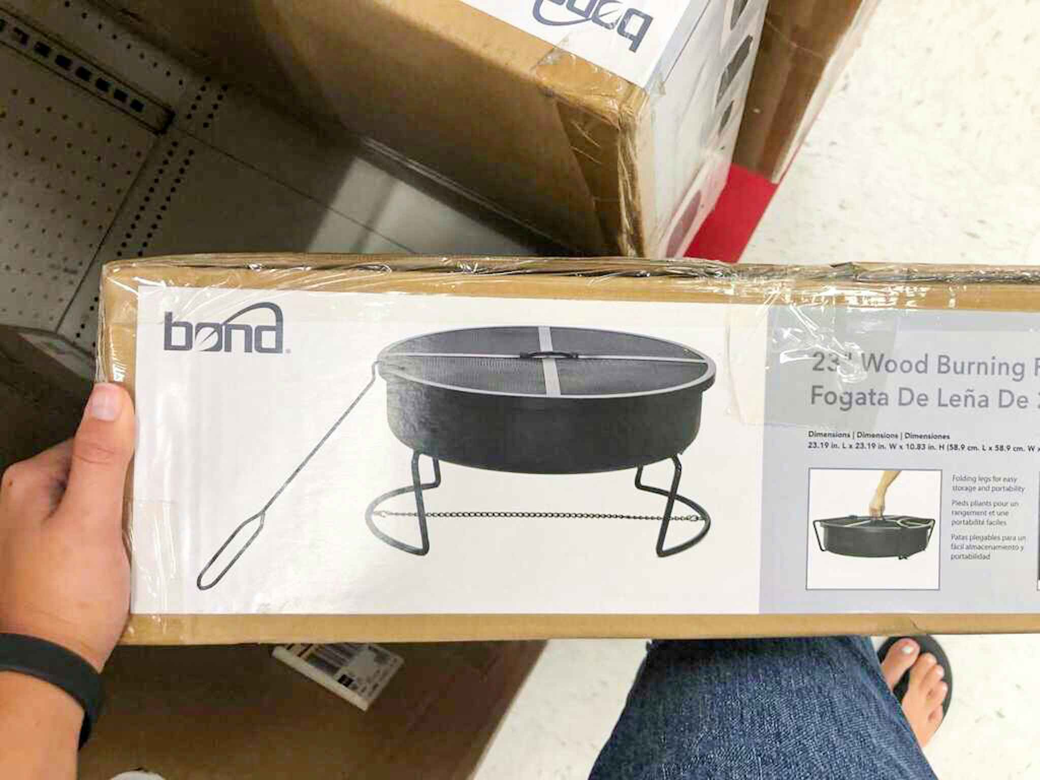 portable wood burning fire pit on a target shelf
