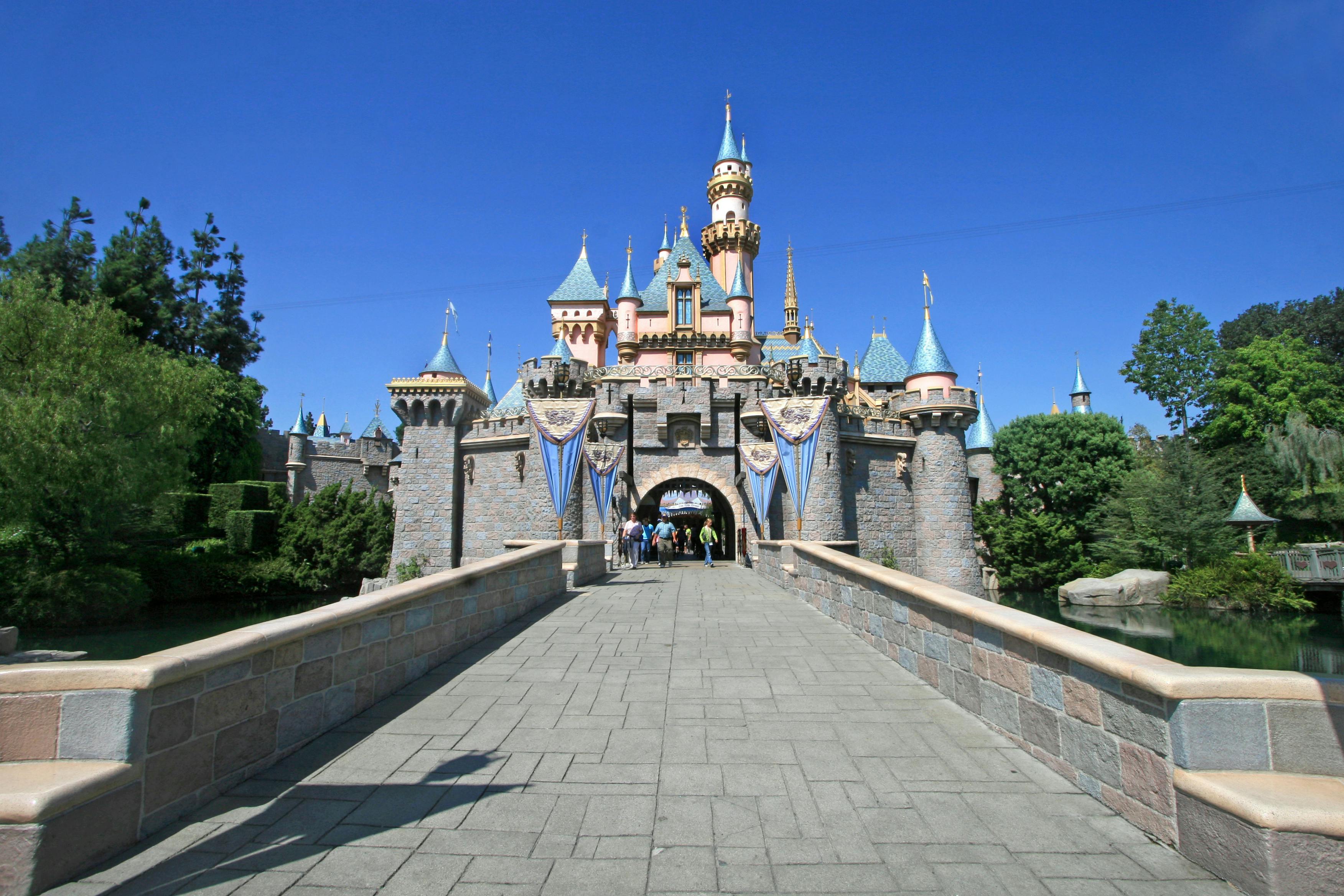 A view over the bridge at the entrance to the Disneyland castle.