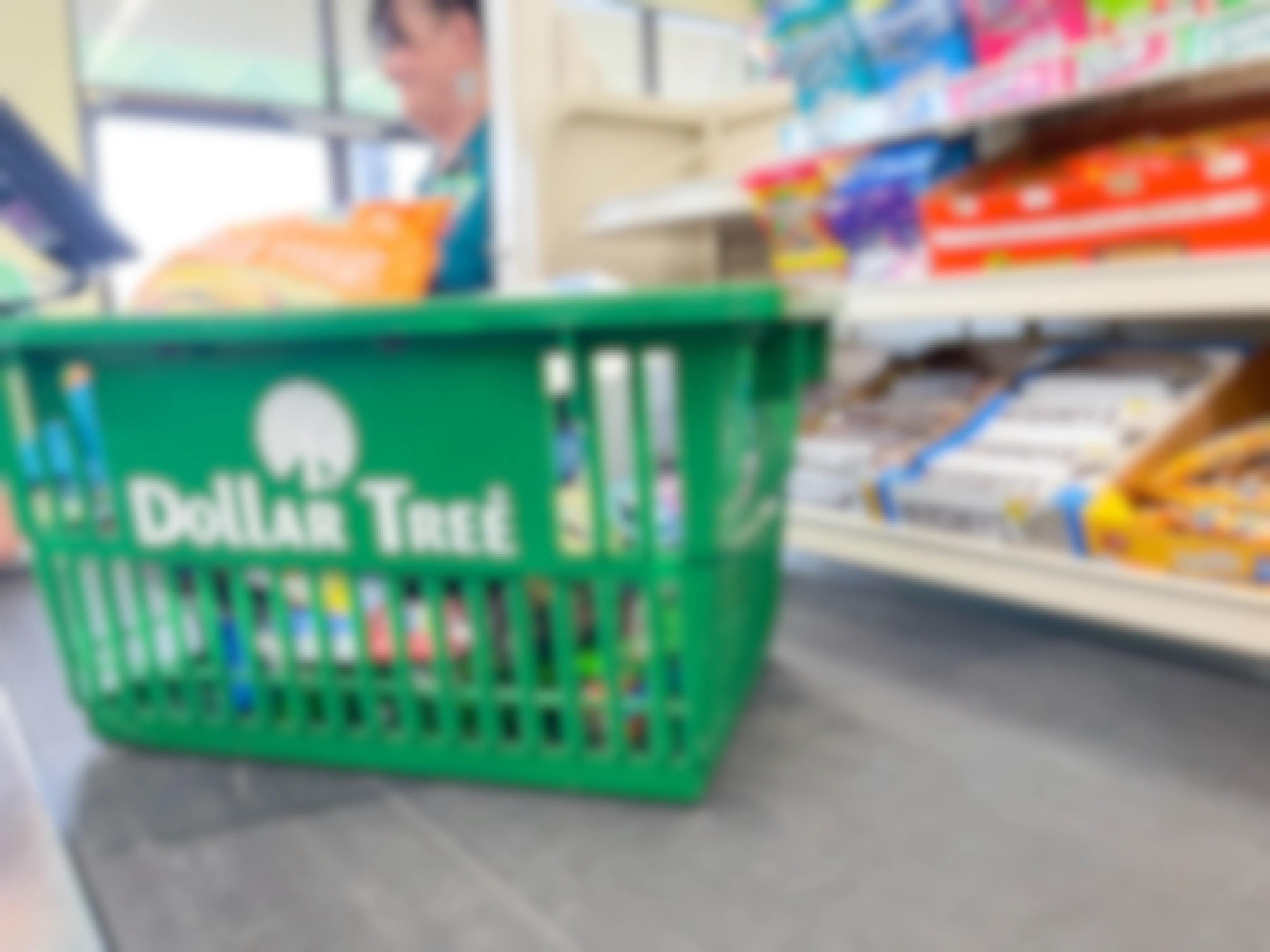 dollar tree basket in checkout line