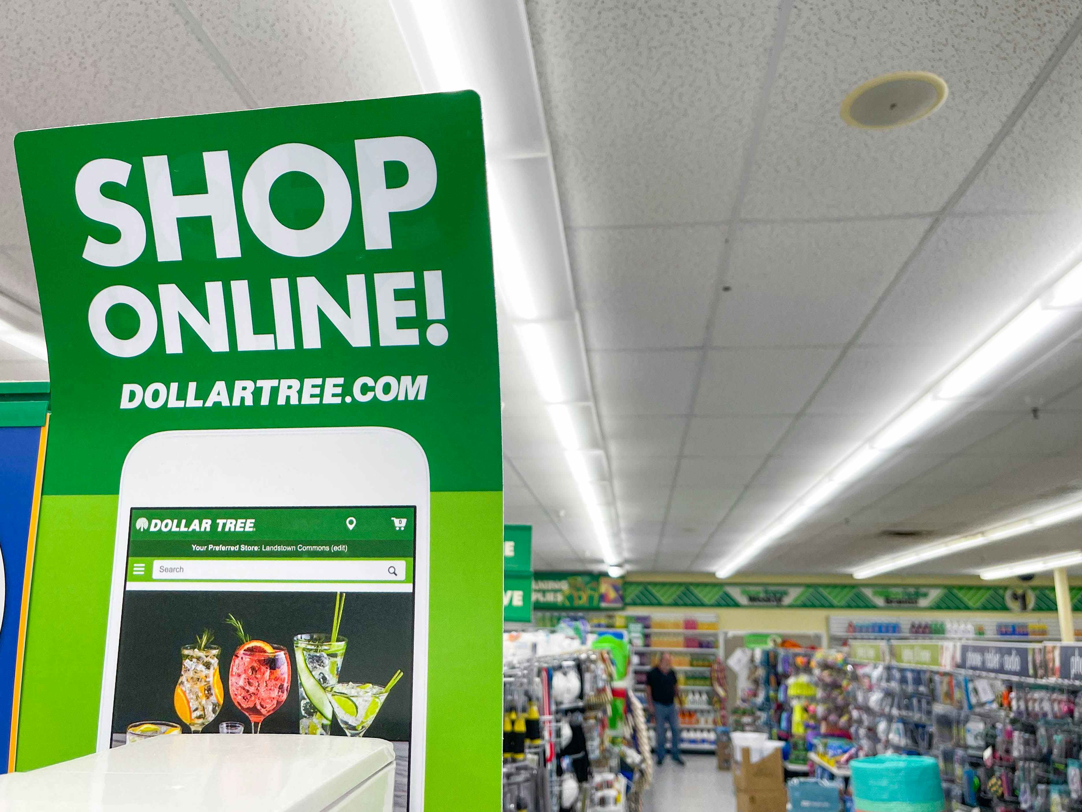 dollar tree shop online in store signage