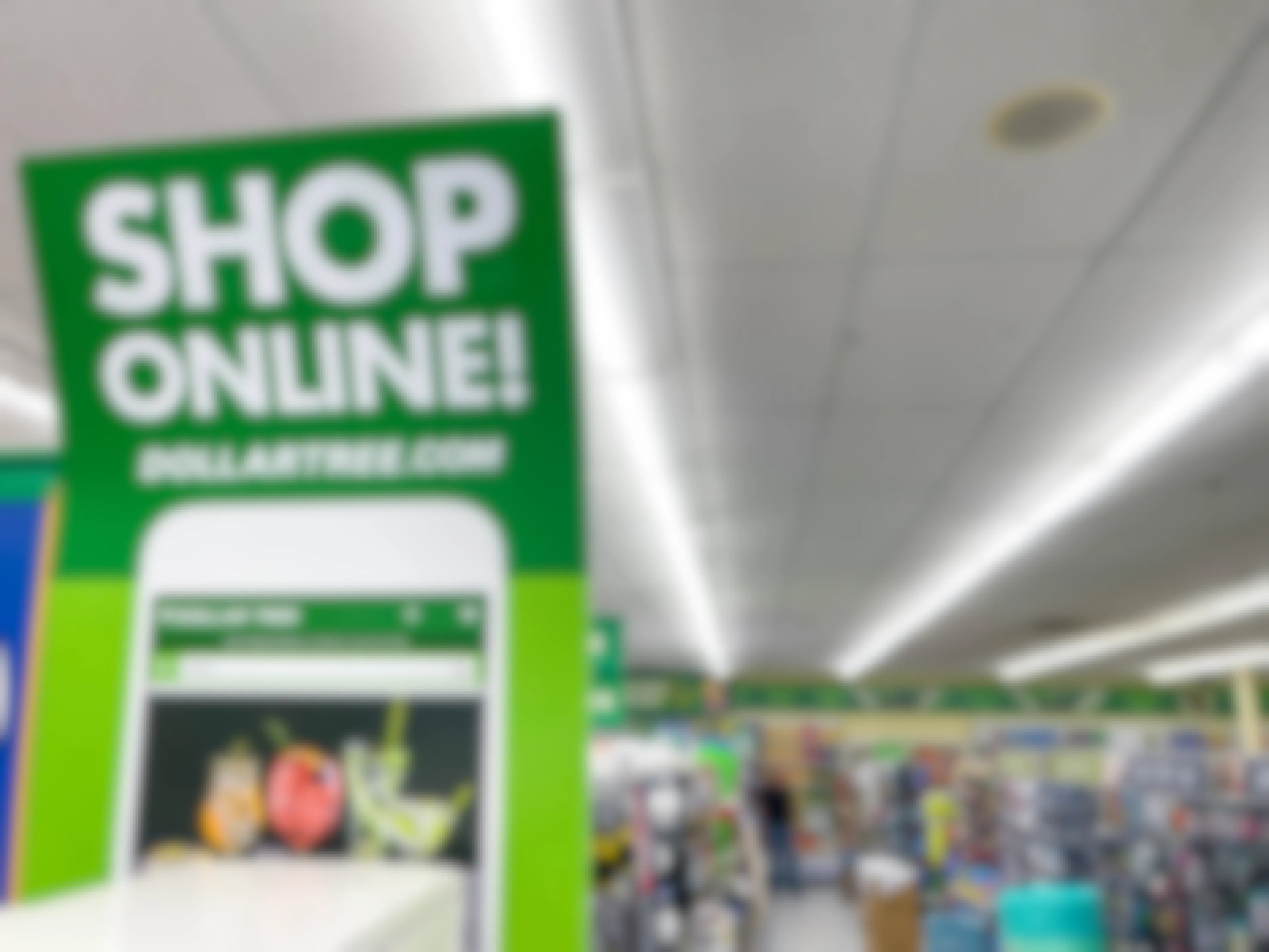 dollar tree shop online in store signage