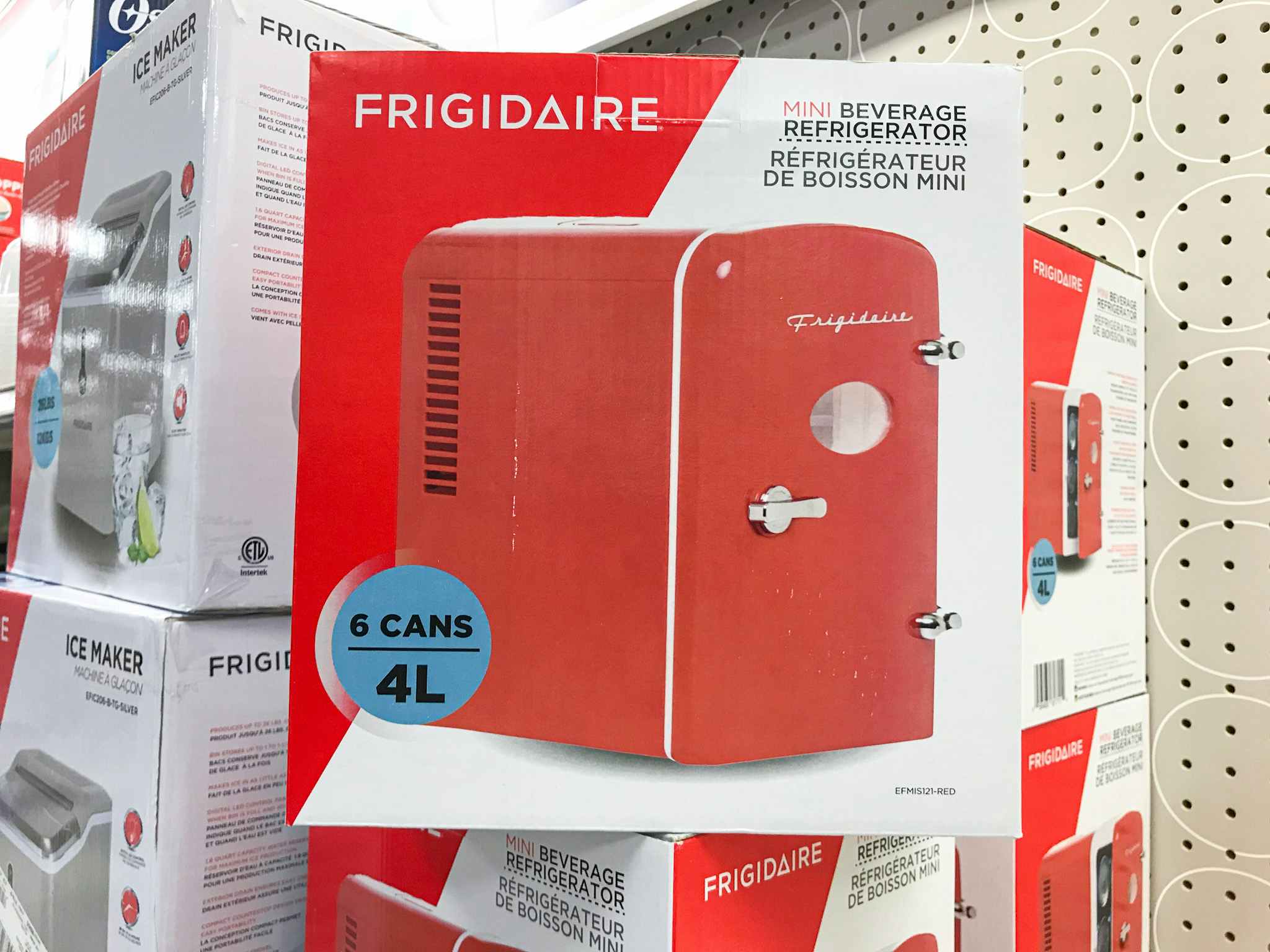 frigidaire mini retro fridge on a target shelf