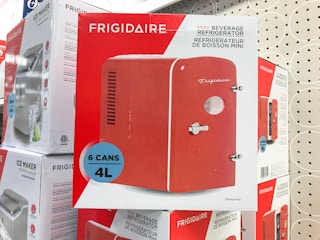 frigidaire mini retro fridge on a target shelf