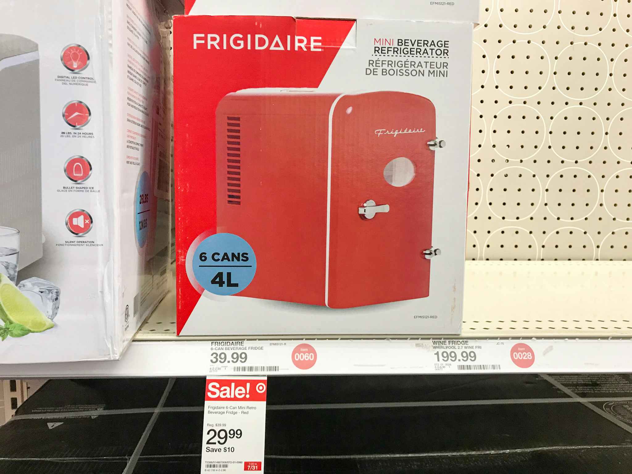 frigidaire mini retro fridge on a target shelf