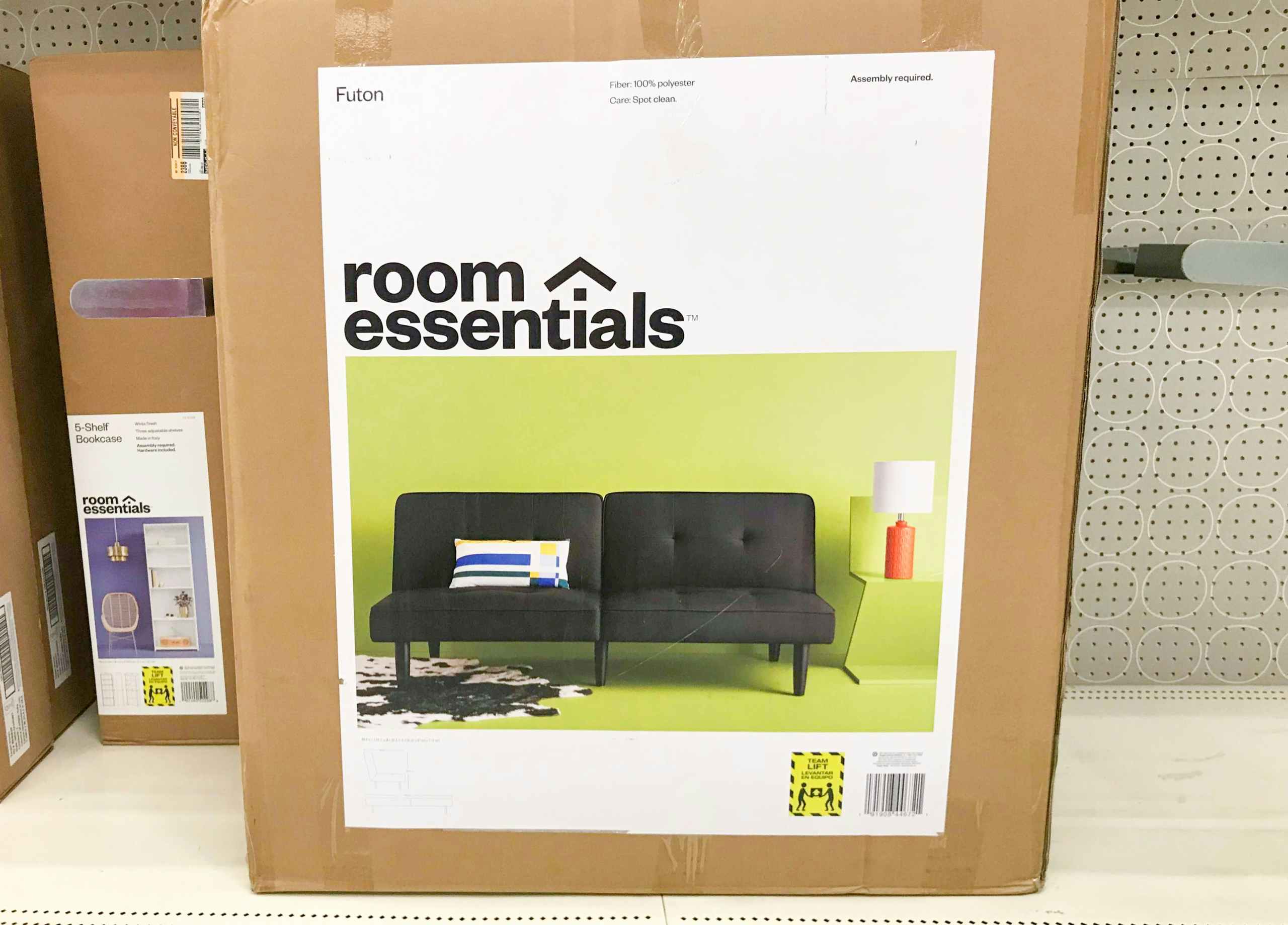boxed futon on store shelf at Target